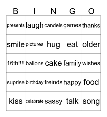birthday Bingo Card