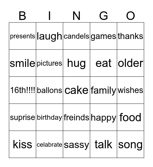 birthday Bingo Card