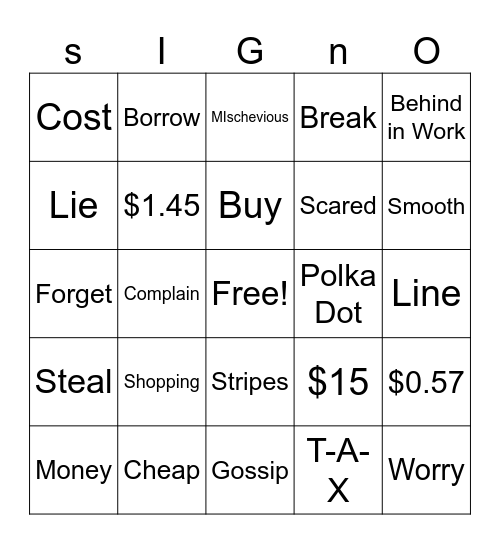 Shopping SIGNO Bingo Card