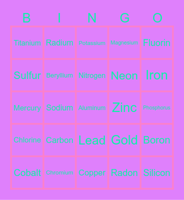 Elements of the Periodic Table Bingo Card