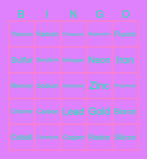 Elements of the Periodic Table Bingo Card