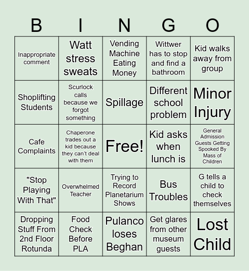 Fieldtrips Bingo Card