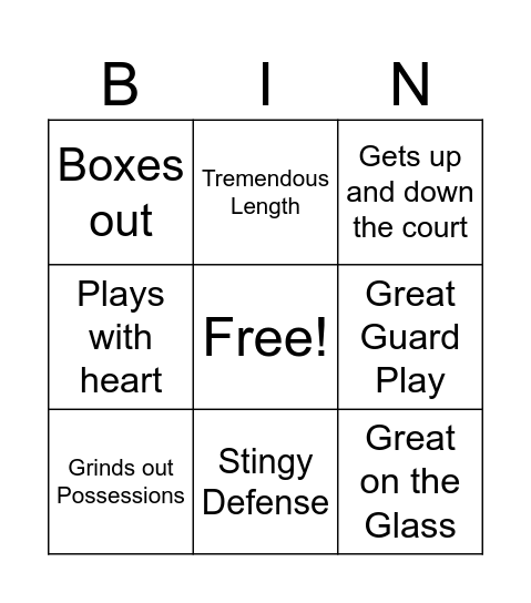 Tissy Bingo Card