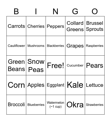 Low Potassium Bingo Card