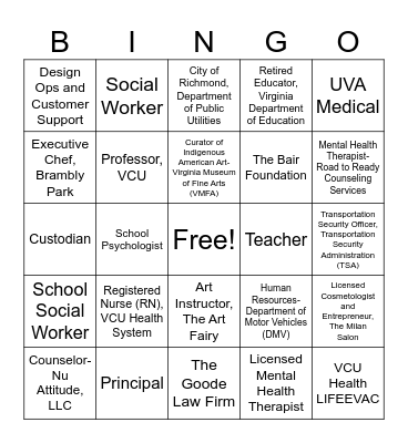Chimborazo Career Day Bingo Card