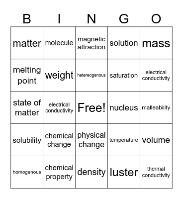 Physical Science Bingo Card
