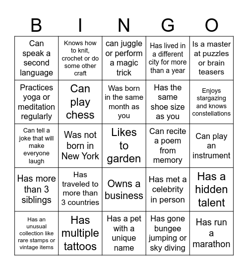 Find Someone Bingo Card