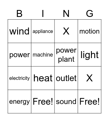 Energy Around Us Bingo Card