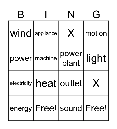 Energy Around Us Bingo Card