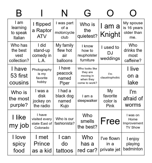 Youth Team Trivia Bingo Card