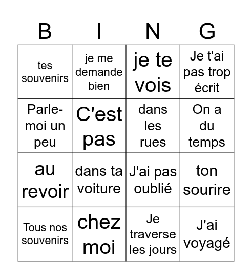 Comment tu vas? Bingo Card