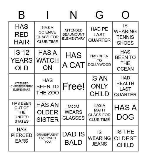 Get to know you Bingo Card