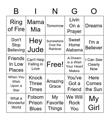 Musical Bingo Card