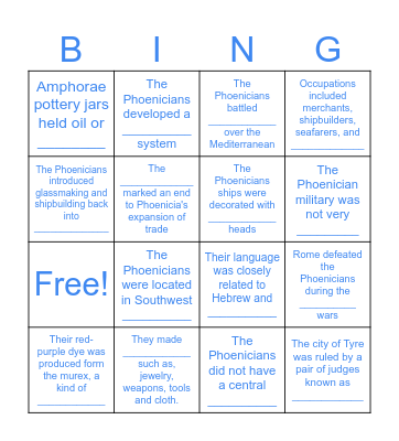 Phoenicians Bingo! Bingo Card