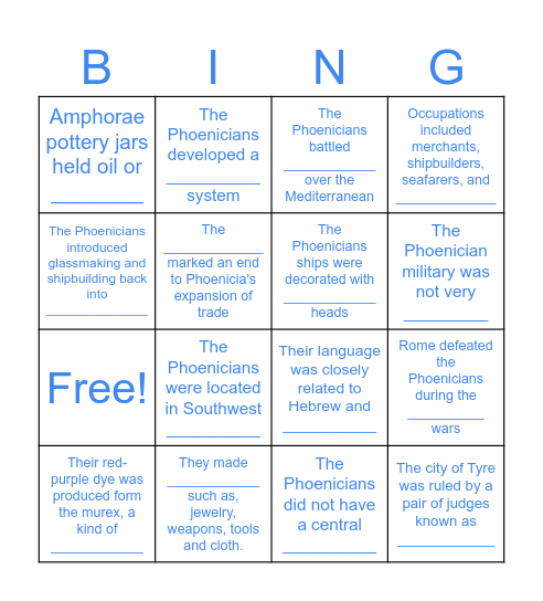 Phoenicians Bingo! Bingo Card