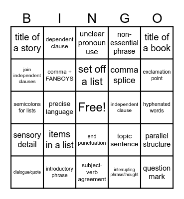 KAP Test Prep Bingo Card