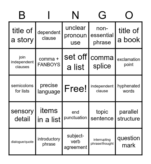 KAP Test Prep Bingo Card