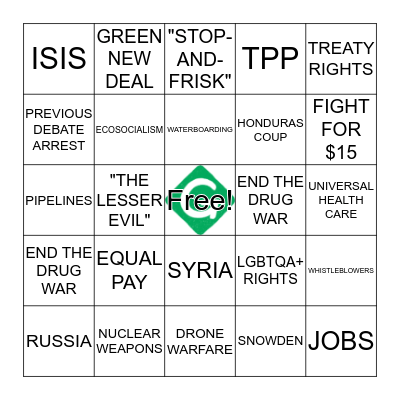 Green Party Debate Bingo 10/04/2016 Bingo Card