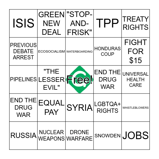 Green Party Debate Bingo 10/04/2016 Bingo Card