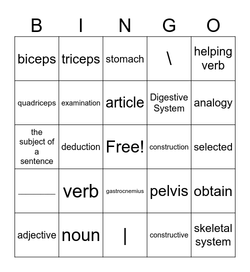 Intensive Reading Bingo Card