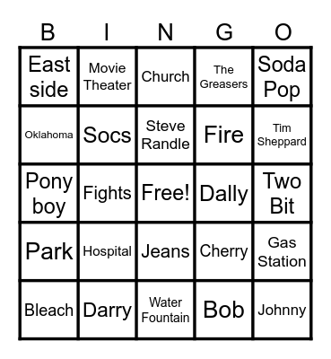 The Outsiders Bingo!!! Bingo Card
