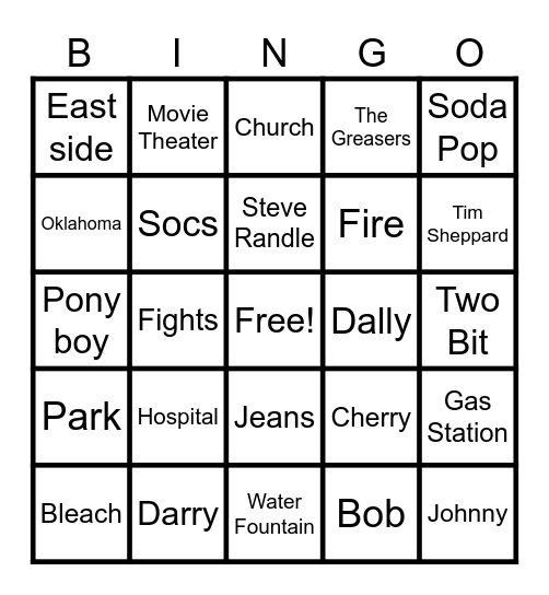 The Outsiders Bingo!!! Bingo Card