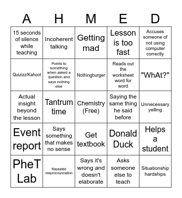 Chemistry Bingo Card