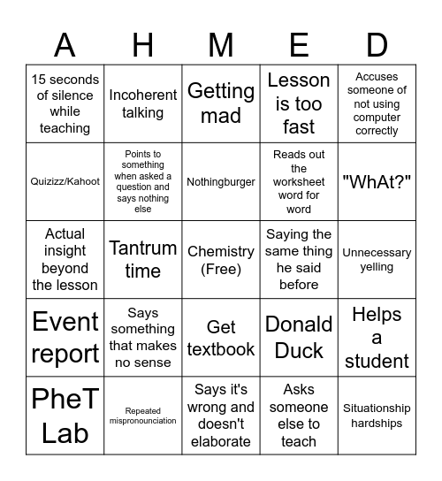 Chemistry Bingo Card