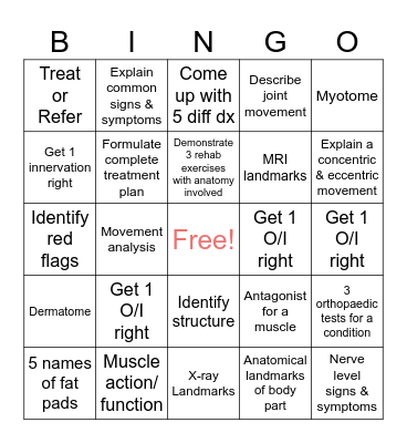 Clinic Pop Quiz Bingo Card