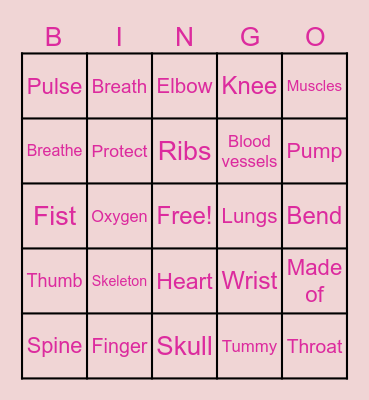 HUMAN BODY PARTS Bingo Card