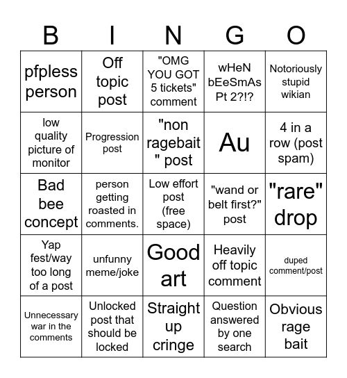 BSS wiki post Bingo Card