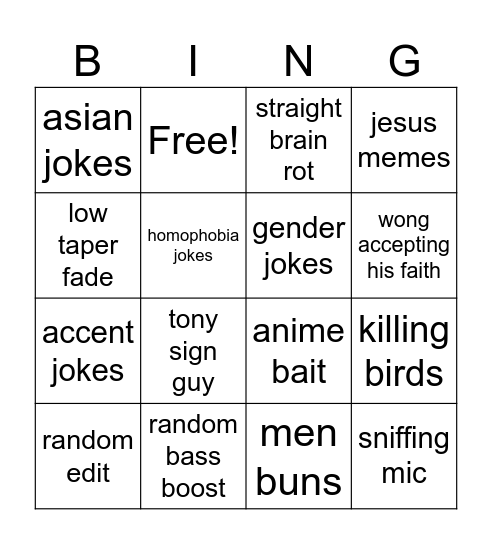 keith wong Bingo Card