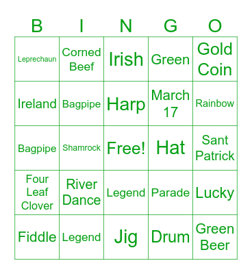 St patty bingo Card