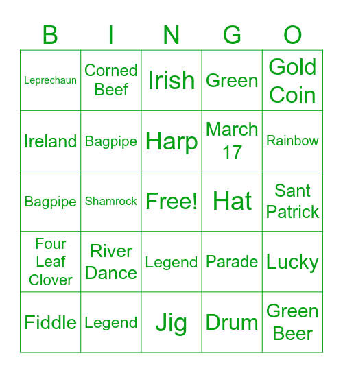 St patty bingo Card