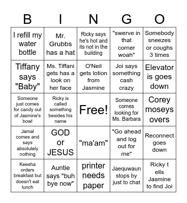 wORKING gIRL Bingo Card