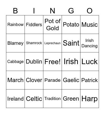 St Patricks Day Bingo Card