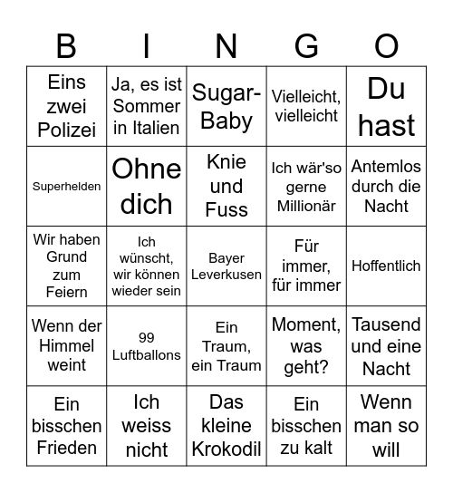 Deutsche Musik Bingo Card