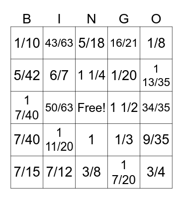 Addition and Subtraction of Fractions Bingo Card