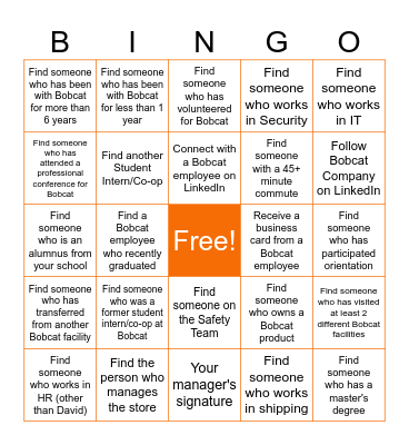 Bobcat Bingo Card