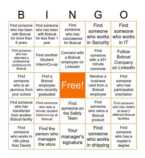 Bobcat Bingo Card
