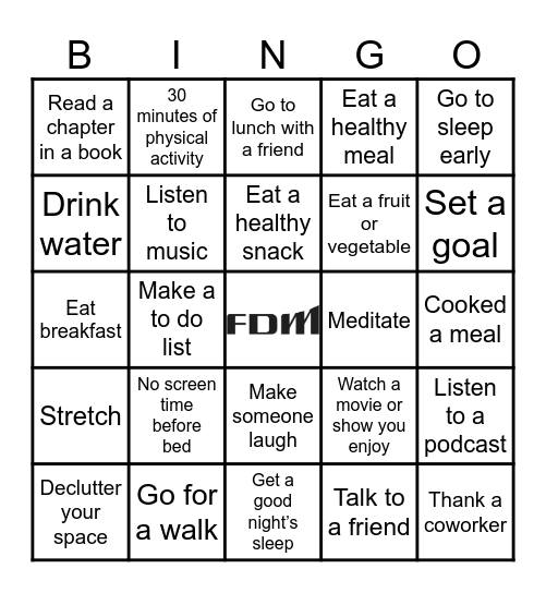 Wellness Bingo Challenge Bingo Card