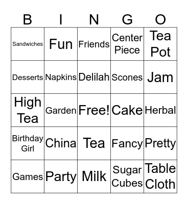 High Tea Bingo Card