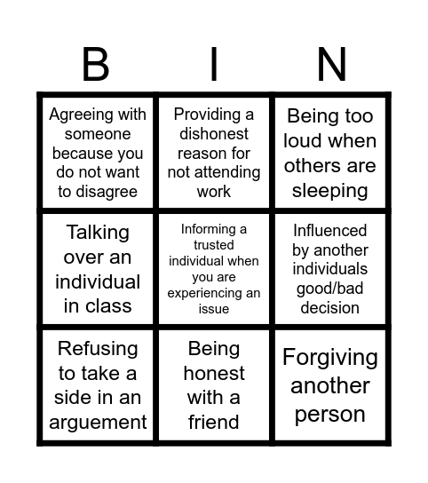 Ethical BINGO Card