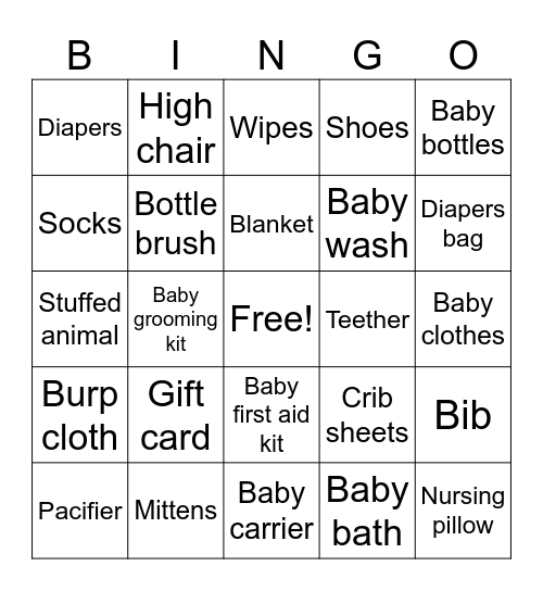 Baby Gift Bingo Card