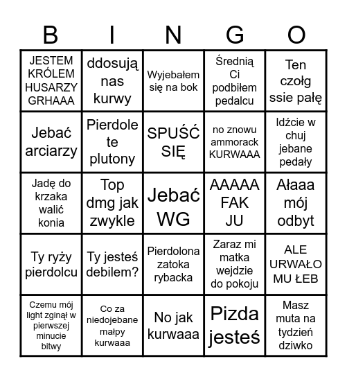 Porucznik Rankor Bingo Card