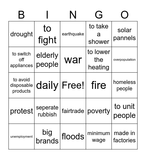 Environment Bingo Card