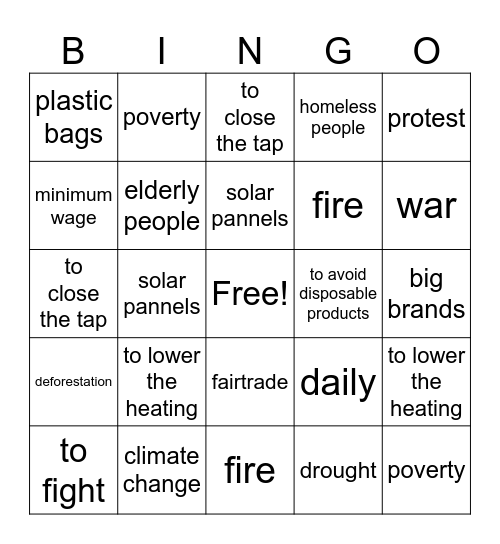 Environment Bingoo Bingo Card