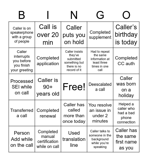 Untitled Bingo Card