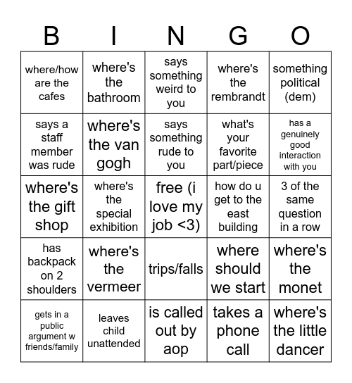 visitor bingo Card