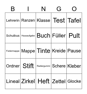 Schule Bingo Card